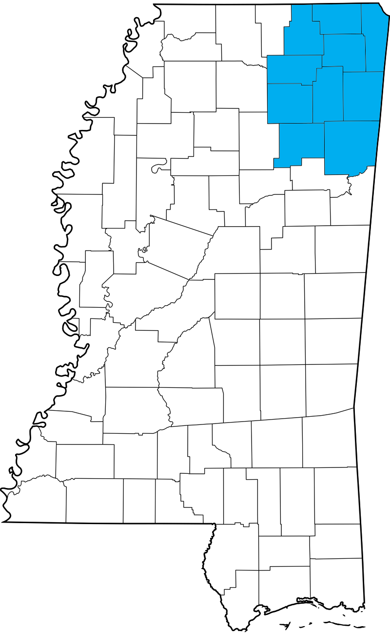 Map of Mississippi with highlighted counties.